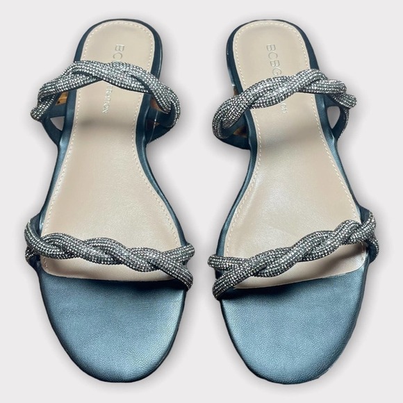 BCBG GENERATION DASTIN RHINESTONE EMBELLISHED SLIDE SANDAL - 7 - Picture 1 of 10